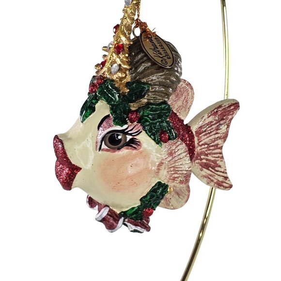 Katherines Collection Kissing Fish Christmas Tree Ornament Red Glitter Festive - Picture 1 of 8